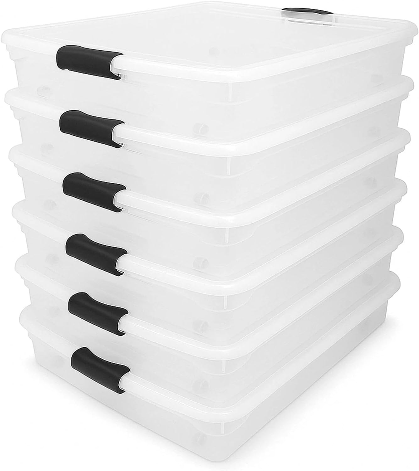 for Homz 56 Qt Full/Queen Underbed Clear Plastic Latching Storage Container, 6 Pack
