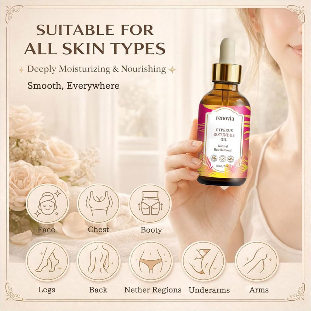Renovia Cyperus Rotundus Oil for Hair Removal, 2026 New Renovia Cyperus Rotundus Skin Serum, Pore Minimizer, Moisturizing & Soothing, Natural Herbal Hair Removal Oil for All Skin Types (1 Bottle) - 5