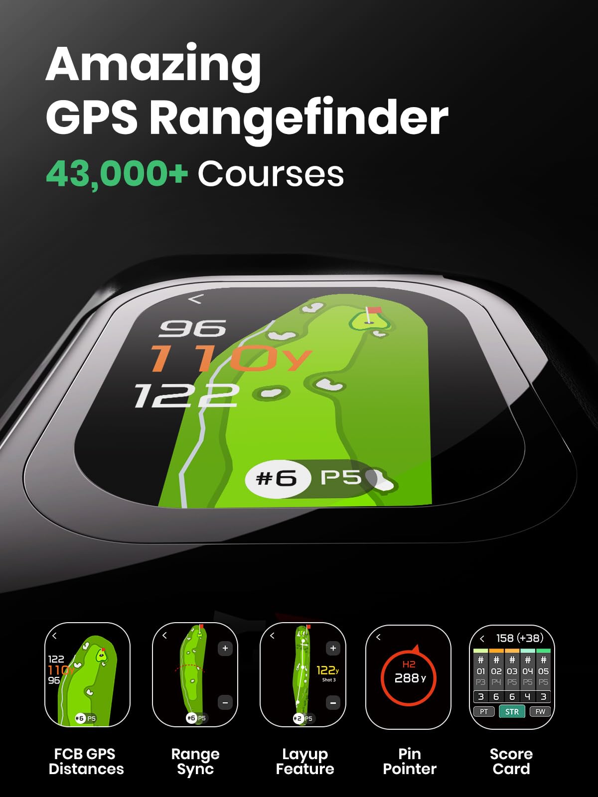 MilESEEY Télémètre de Golf G1, Tactile & GPS avec Pente, 43000+ Courses de Golf préchargées, Affichage Rouge & Vert, Verrouillage de Drapeau en 0.1s avec Vibration, 6X Grossissement