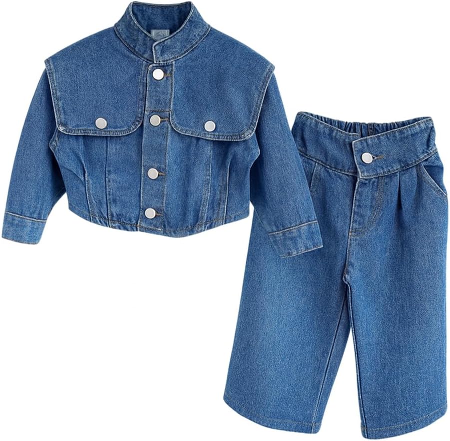 Deerhobbes Design your own Girls Jean Jacket Skirt Set, 2 Piece Denim Outfit for Toddler Girls, Spring Fall Jacket