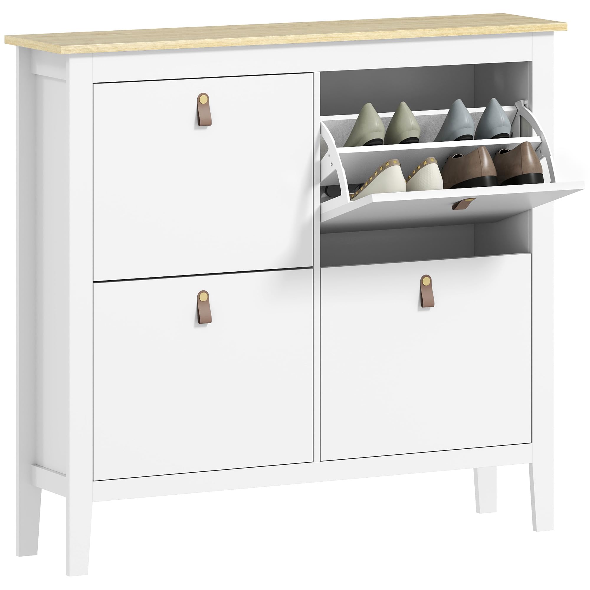 HOMCOM 4 Drawer Shoe Cabinet with Flip Doors, Narrow Shoe Storage Cabinet with Removable and Adjustable Shelves, 20 Pairs Footwear Cupboard for Hallway, Entryway, 105 x 24 x 95.5 cm, White