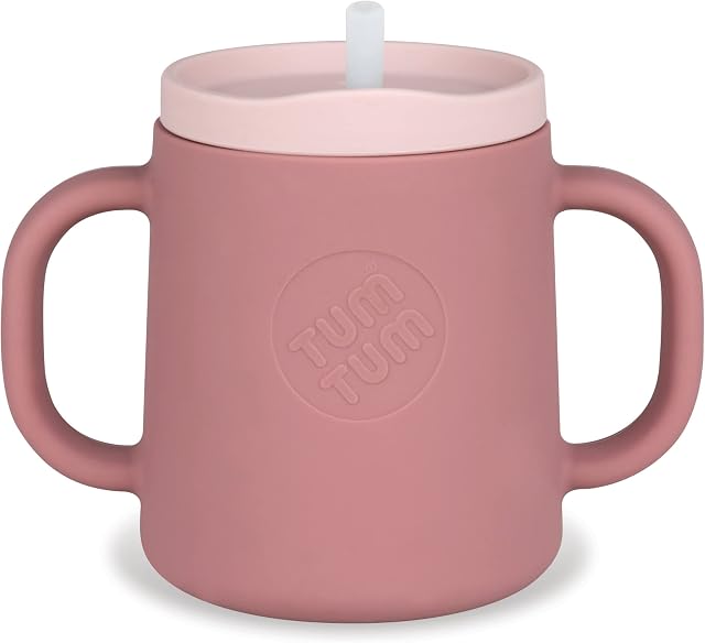 TUM TUM 3 Way Silicone Baby Training Cup - Designed with Feeding & Speech Therapist - Three in one Free Flow Straw Cup, Transition Cup and Open Cup - for 6 Months Plus, 180ml, Pink