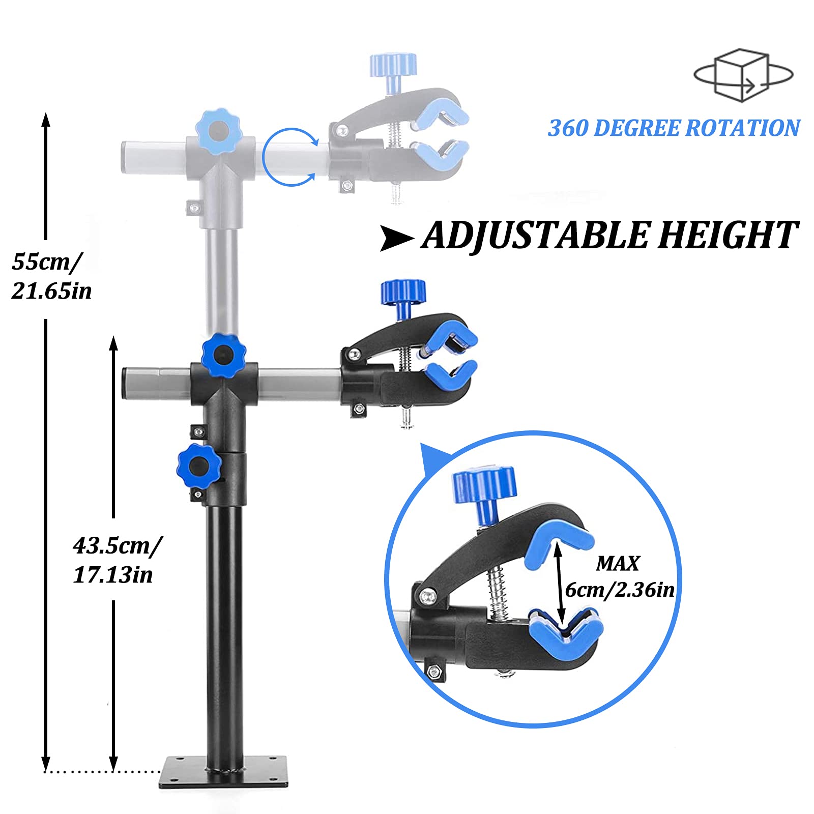 ROCKBROS Supports de Réparation Vélo, Pieds d'atelier en Fibre de Carbone et Acier, Multi-Usage de Support Murale pour Vélo Pliable VTT Hauteur Pliable 43-55cm, Max. 25KG