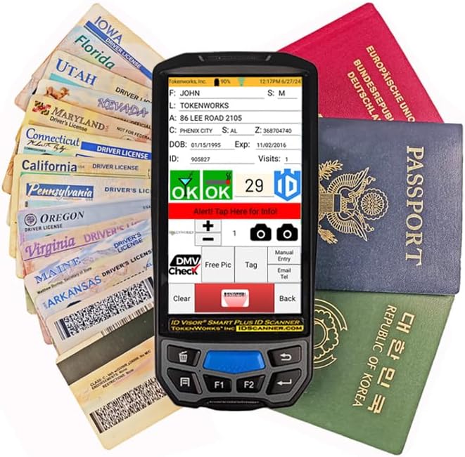IDVisor Smart Plus ID Scanner - Drivers License and Passport Age Verification & Customer Management - Extra Large 5" LCD Screen, Charger Cradle, Hand Strap & More