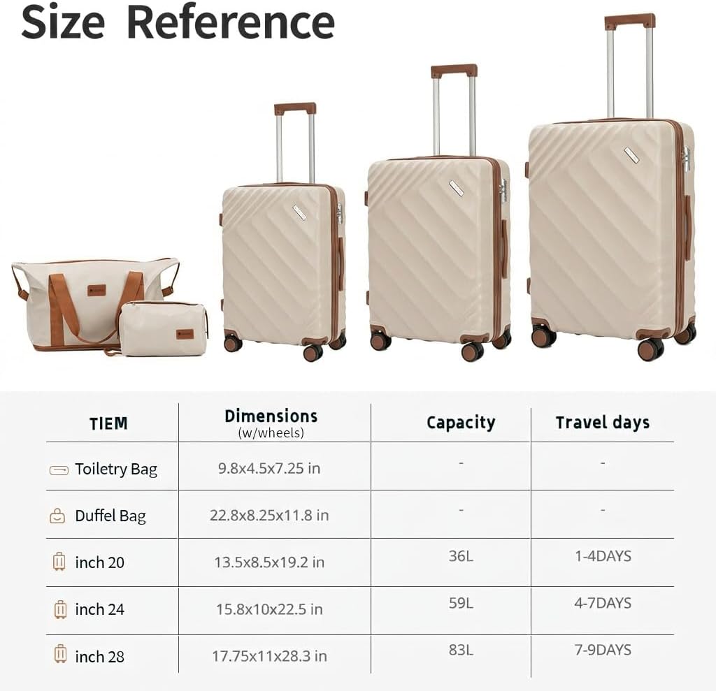 Rosamo 5 Piece Luggage Set Expandable Hardside, 20/24/28in Suitcases with Matching Travel Bags, 22x14x9 Airline Approved Carry On, TSA Lock, Spinner Wheels, ABS+PC thumbnail