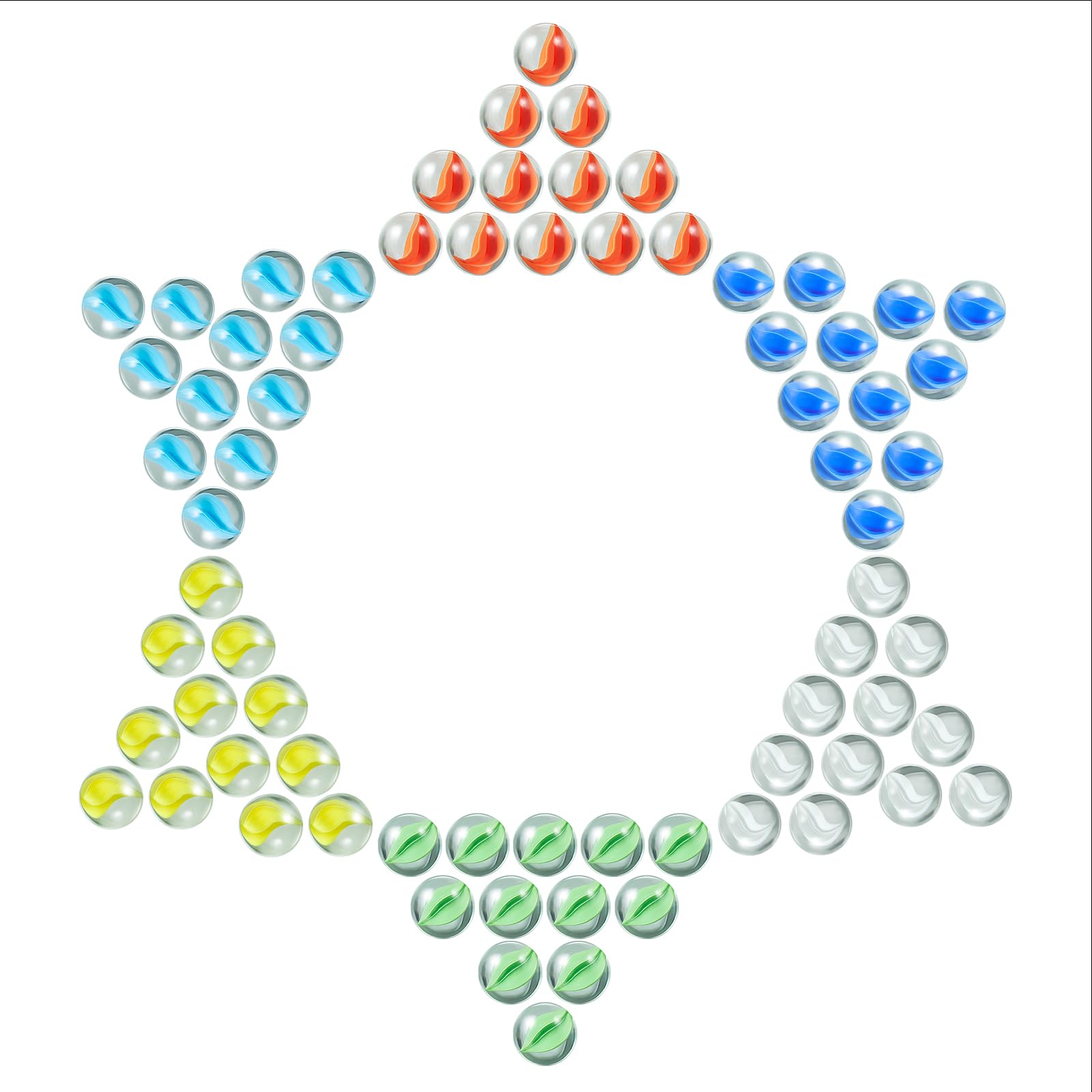 VAMSLOVE 16mm Chinese Checkers Glass Marbles, 72 Colorful Glass Stones, 12 of Each Color, Replacement Marbles, Easy Grasping for Kids and Adult