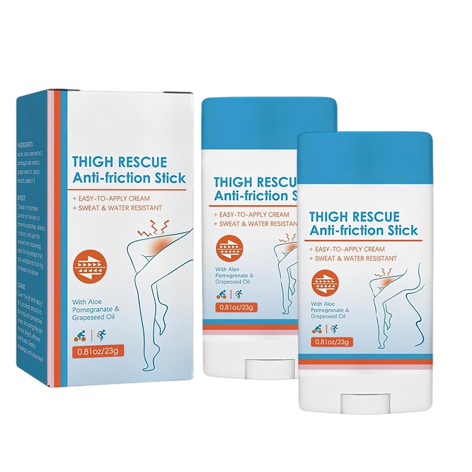 Xumann 2 PCS Anti Chafing Cream, Waterproof Anti Chafe Stick, Megababe Thigh Rescue Anti Friction Stick for Heel, Lower Arm, Thigh, Legs, Skin Protection