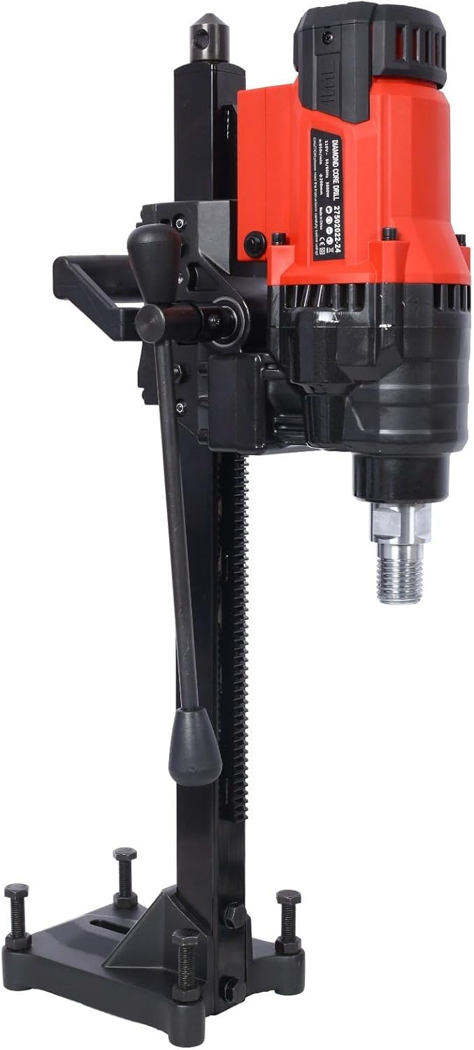 Professional 8-Inch Diamond Core Drill Machine - 3000W Wet & Dry Concrete Drilling Rig with Stand and Safety Features, Black+Red