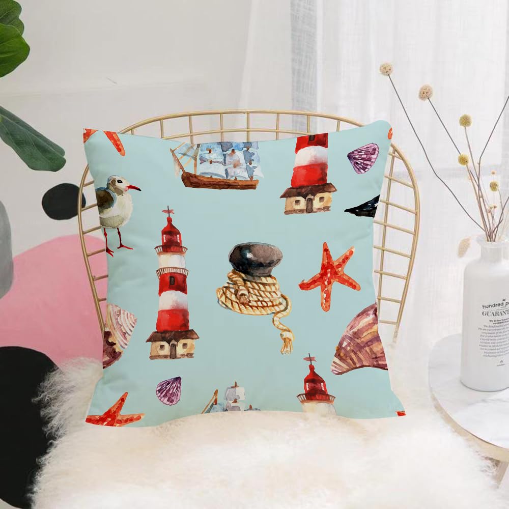 HYOSXW Cushion Cover,Throw Pillow Case Home Decorative for Living Room Bedroom Sofa Chair 16X16 Inch,l seamless pattern with sail rope starfish seashell vector illustration,Pillowcase 40X40cm
