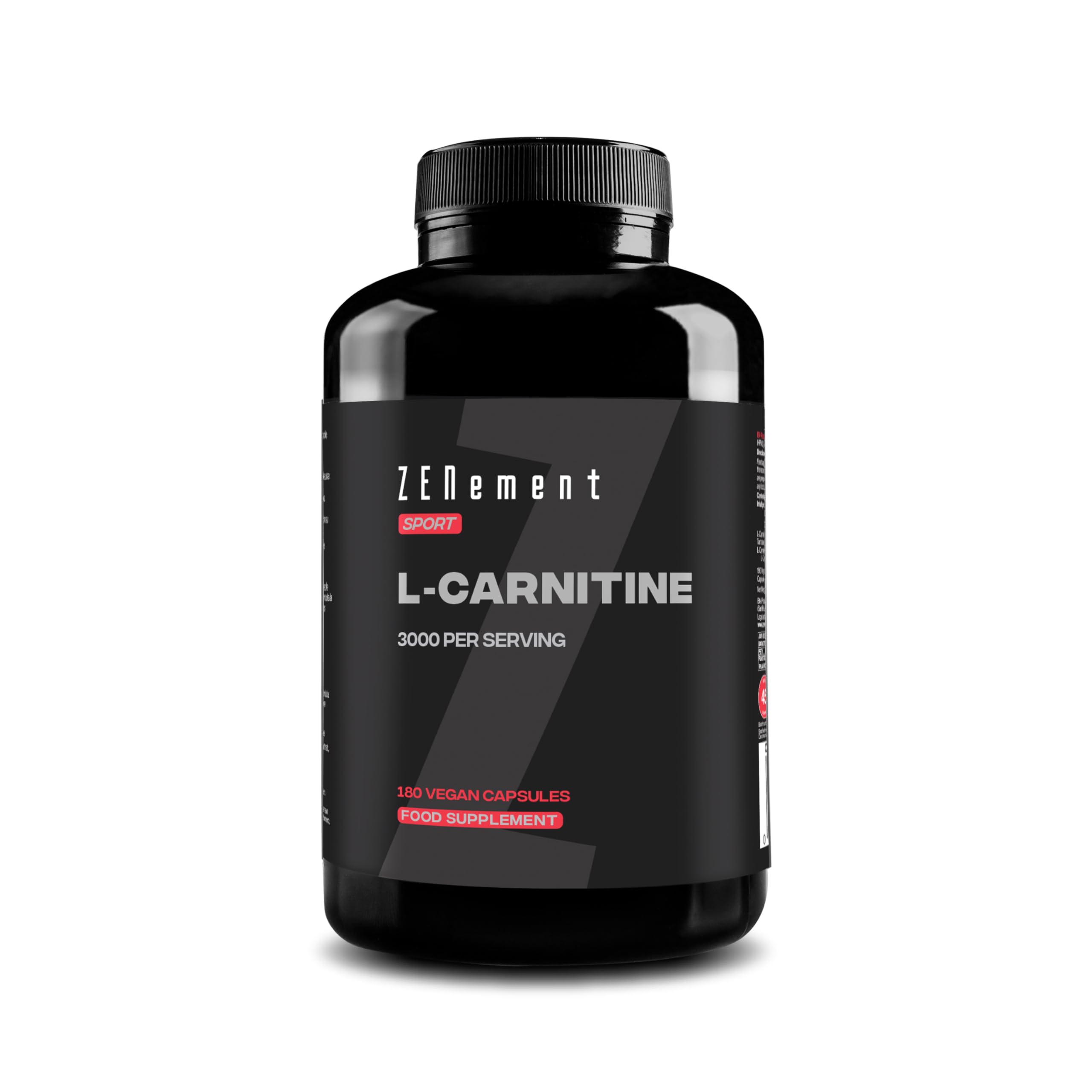 L-Carnitine 3000 mg – 180 High-Dosage Capsules – for an Active Lifestyle – Vegan Capsules, Free from Gluten, Lactose & Soy – Sports Supplement – Zenement