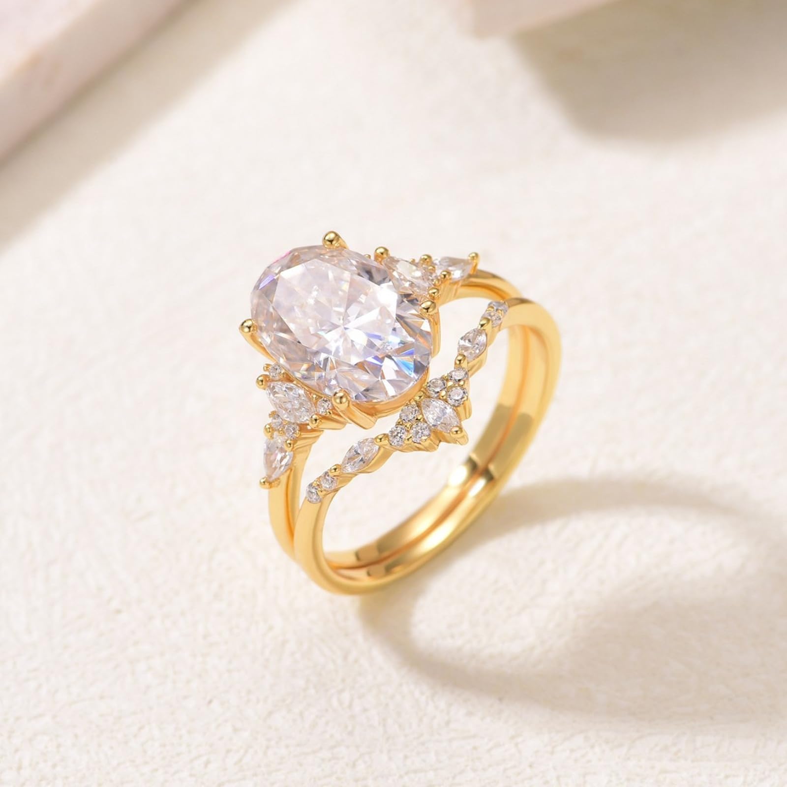 2-częściowy zestaw złotych pierścionków damskich 9K dla kobiet z moissanitem 4,5 ct, pierścionek zaręczynowy damski, żółte złoto, 9-karatowe żółte złoto, rozmiar 58 (18,5)