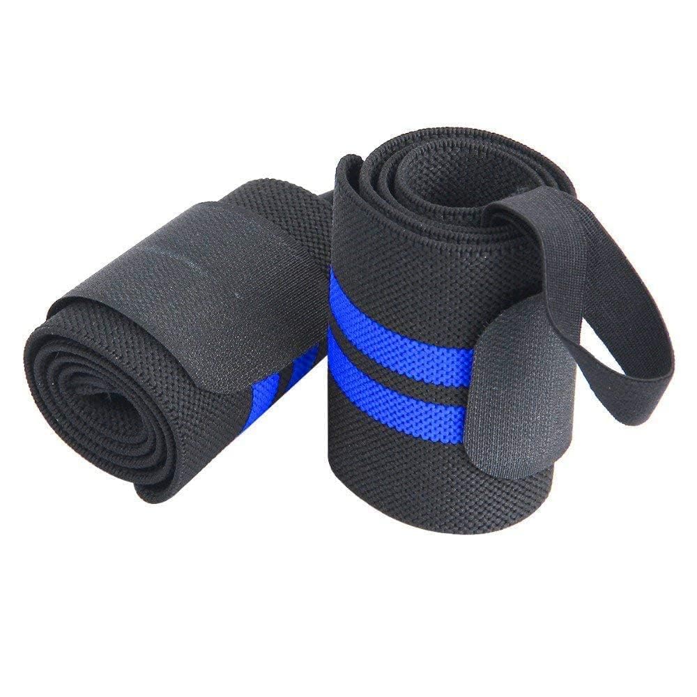 Wrist Wrap for Gym, Power Lifting, Weight Lifting, Sports Training, Adjustable with Thumb Loop, Black & Blue, 14 Inch, 1 Pair-image-5