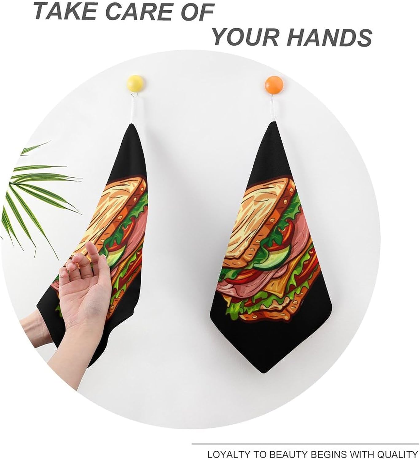 Sandwich Whole Wheat Turkey Ham Hand Towels for Bathroom Kitchen Towels Small Towel Handkerchiefs with Hanging Loop 4PCS