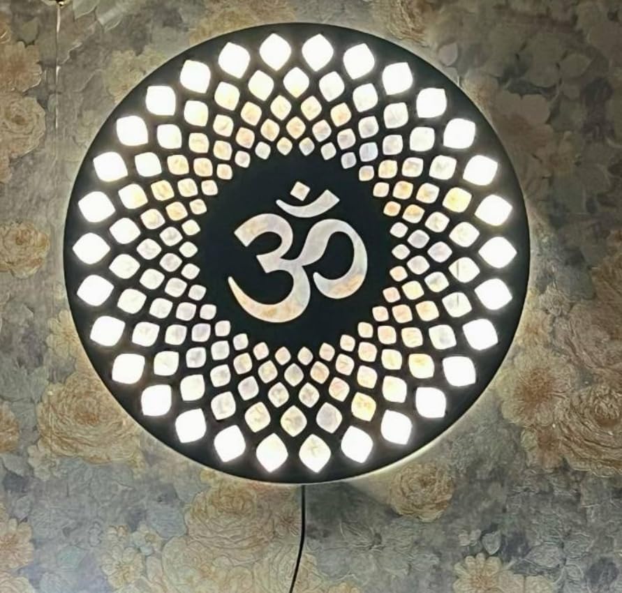 M.K Handicraft OM Metal Wall Art For Temple, Living Room, Office, Hotel, Home Decor Items, Gift Item, Mandala Wall Hanging For House Decor (18 Inches, LED Backlite,Gold) 1