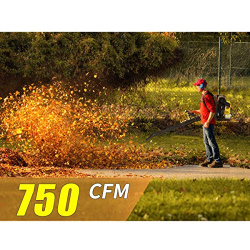 MELLCOM 76cc, 4-Stroke Engine Gas Powered Backpack Leaf Blower, Adjust The Switch Freely, High Efficiency, Low Fuel Consumption, Low Pollution 750CFM