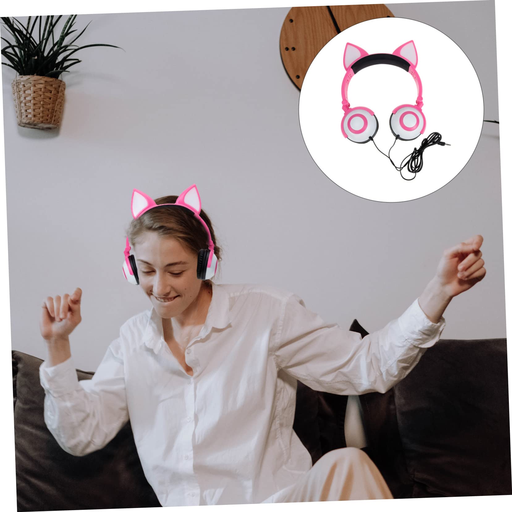 HOMSFOU Cuffie per Bambini Orecchie di Gatto Rosa, Pvc, 40mm | Spinotto Dritto 3, 5mm, Capacità 180mah, Design All-wrapped Accessorio Batteria a Bottone