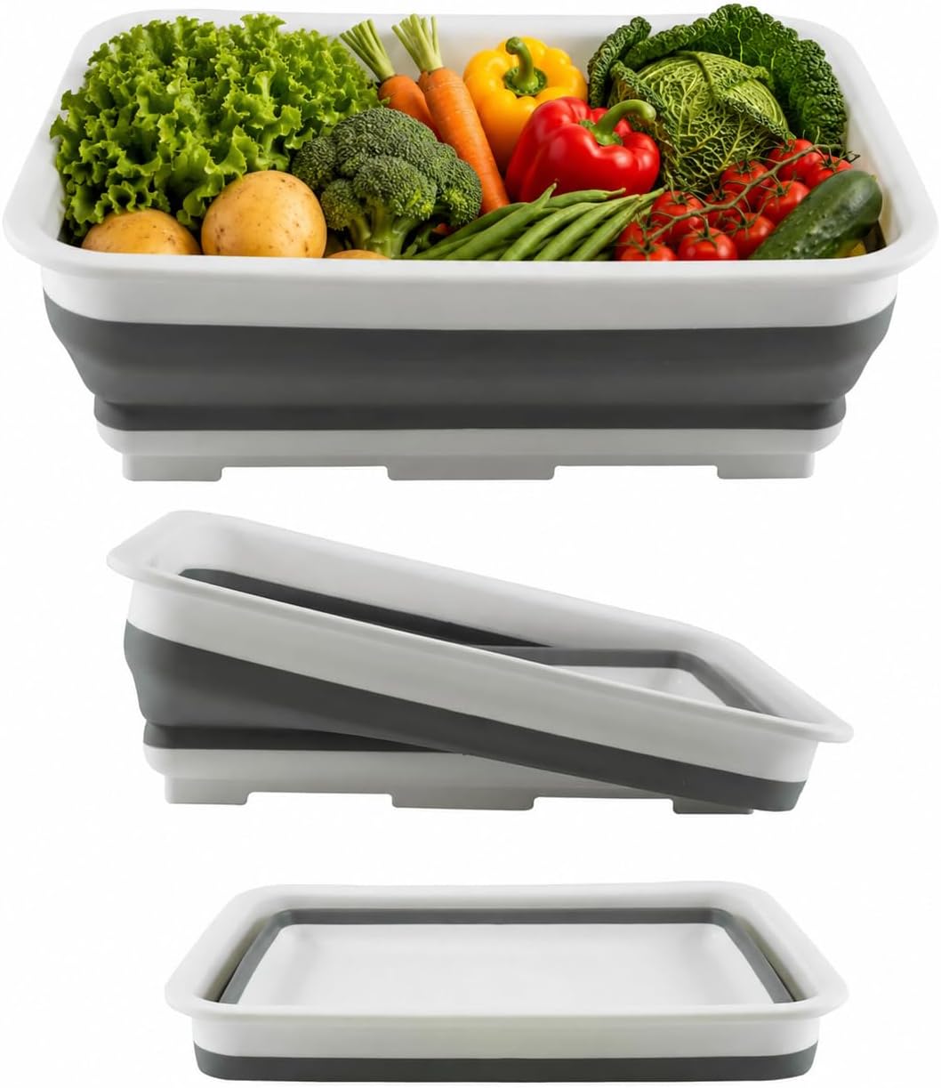 DIVCHI Folding Washbasin Collapsible Washing Up Bowl Retractable Portable Thickened Travel Washbasin Wash Foam Foot Travel Outdoor Car Laundry Washing Basin (Grey/White)
