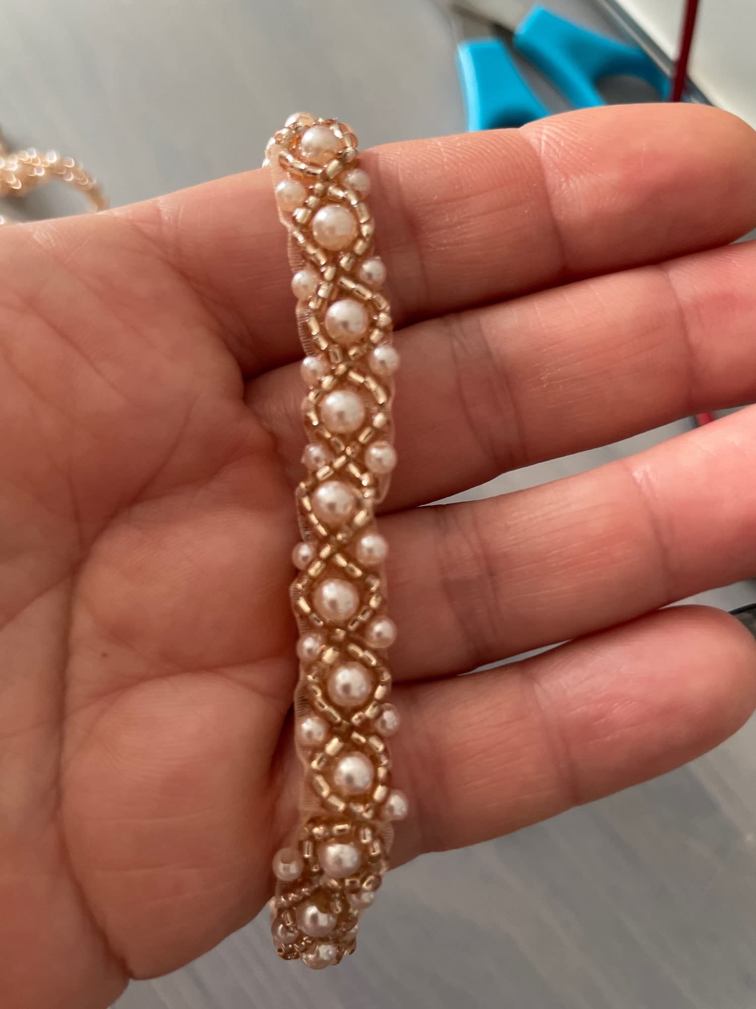 PATIKIL Nastro Di Pizzo Con Perle Finte, 10 Iarde (10 Pezzi), Diametro Perle 6 Mm, Larghezza 15 Mm, Colore Bianco Dorato, Per Matrimoni E Fai-da-te