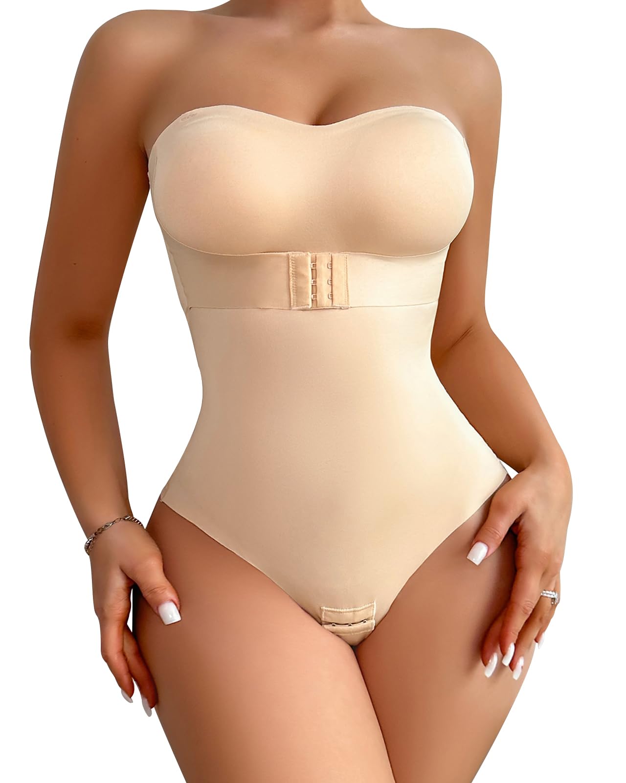 USEASY Shapewear Bodysuit Tummy Control Strapless Bra Shapewear for Women Strapless Faja Body Shaper Thong Light Shapewear