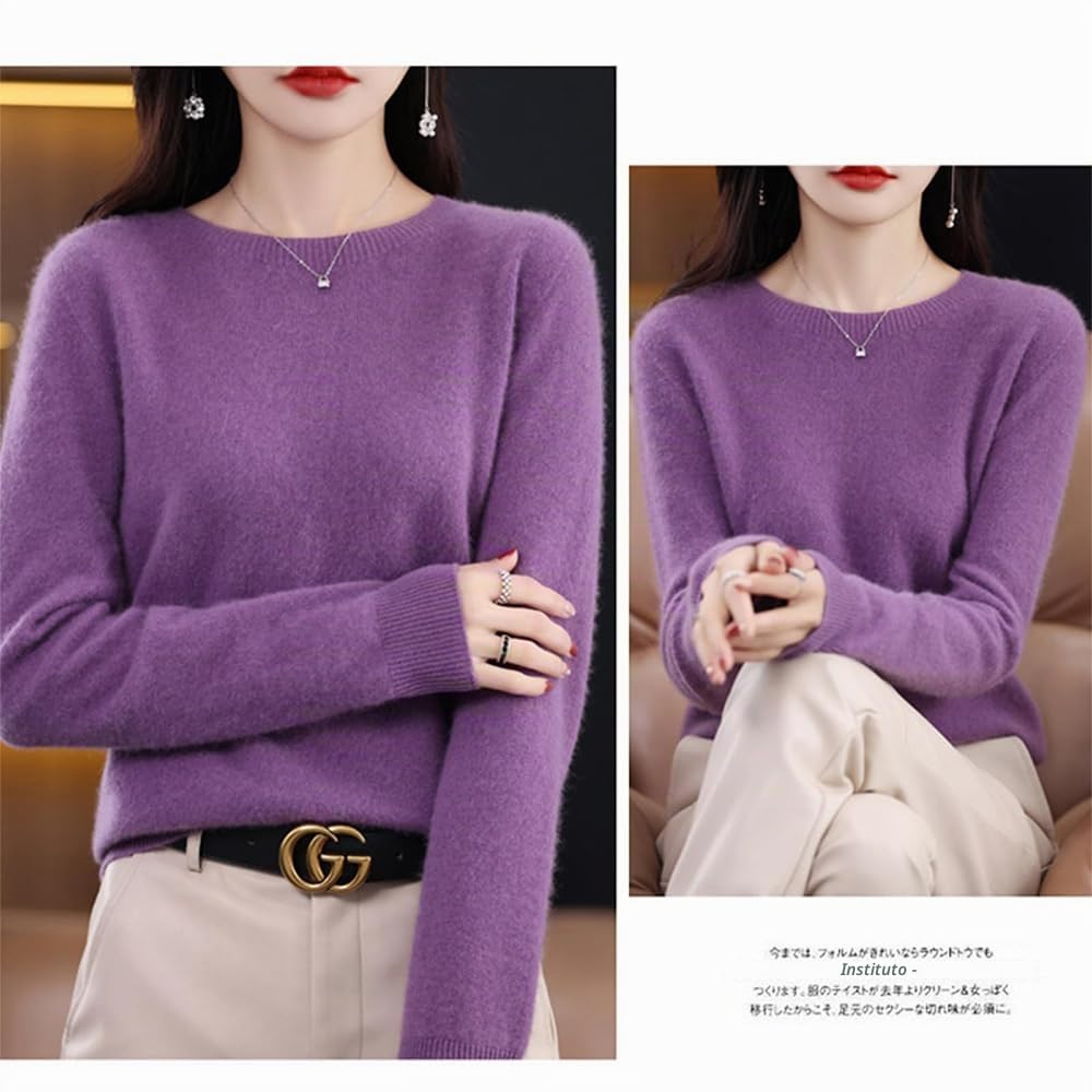 Suéteres de Cachemira para Mujer, jerséis de Cachemira, suéter de Lana Merino para Mujer, suéter de Punto Ligero (Púrpura,XXL)