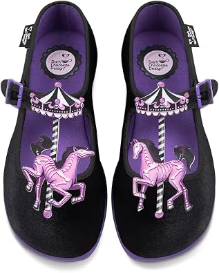 Hot Chocolate Design Women's Flat Shoes - Mary Jane Flat Dress Shoes with Adjustable Buckle-Strap, Cushioned Inner Sole with Arch Support and Non-Marking Rubber Sole, Spectral Ride, 2 UK