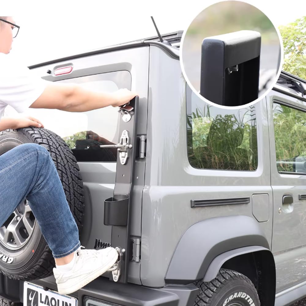 Car Fold Rear Door Tailgate Ladder Climbing for Suzuki Jimny 2-Door 4-Door JB64 JB74 JC74 2019-2025 Tailgate Ladder Auto Retrofit Exterior Fold Rear Door Climbing Trim Alloy (E Style)