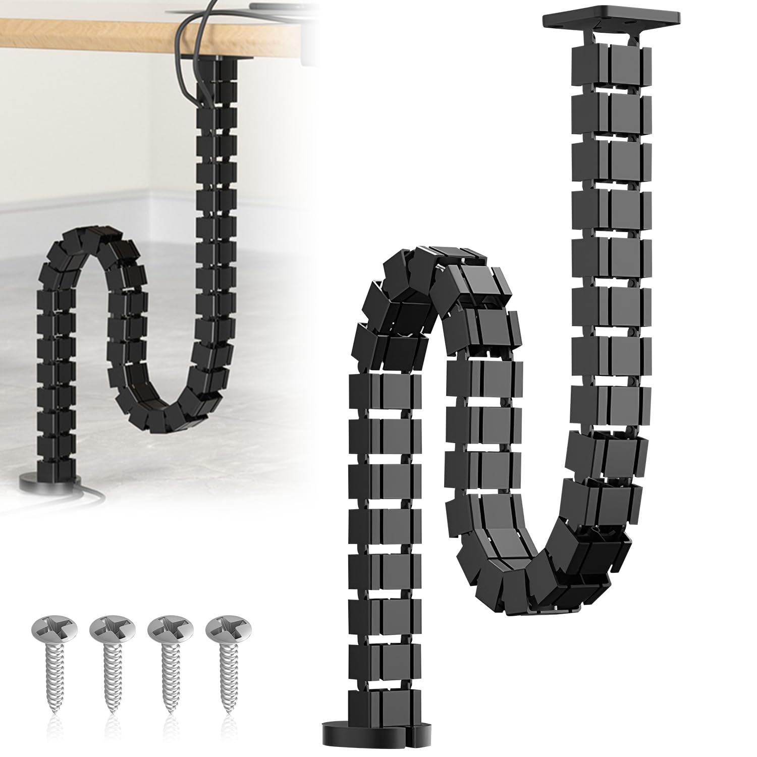 Guía De Cables Vertical Columna Organizadora De Cables Gestión De Cables Flexible para El Escritorio 125cm Guía De Cables De Montaje para Escritorio Regulable En Altura (Negro)