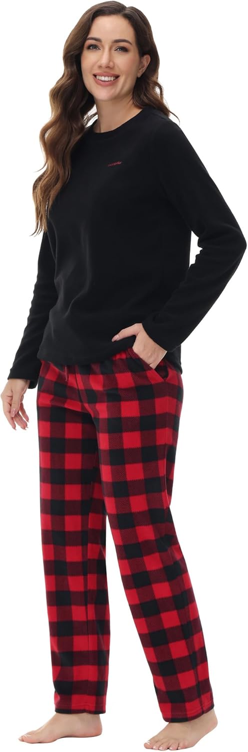 Fleece Pajamas Women Long Sleeve Soft Cozy Ladies 2 Piece Pajamas Loungewear Set - Image 2