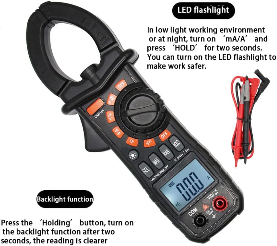 Digital Clamp Meter Multimeter 1999 Counts Auto-ranging Amp Voltage Tester Measuring Voltage & Current, Resistance Live Wire Test, Non-contact Voltage Detection, Large Backlit LCD