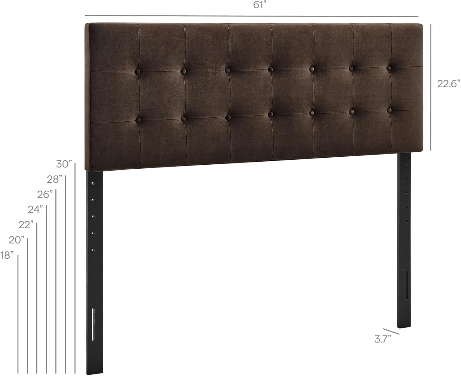 Modway Emily Queen Size Performance Velvet Headboard in Chocolate Brown - Stain-Resistant Velvet Upholstery with Button Tufting and 7 Adjustable Height Positions