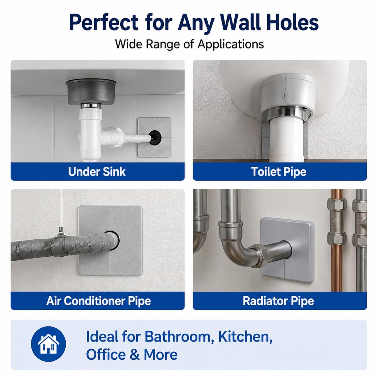 Roseta para Mezclador de Ducha 22mm, Tapa para Tubería de Radiador Cuadrada, Placa de Pared Autoadhesiva para Agujeros en Pared, Acabado Cromado Plateado, Lote de 4 Piezas para Grifo