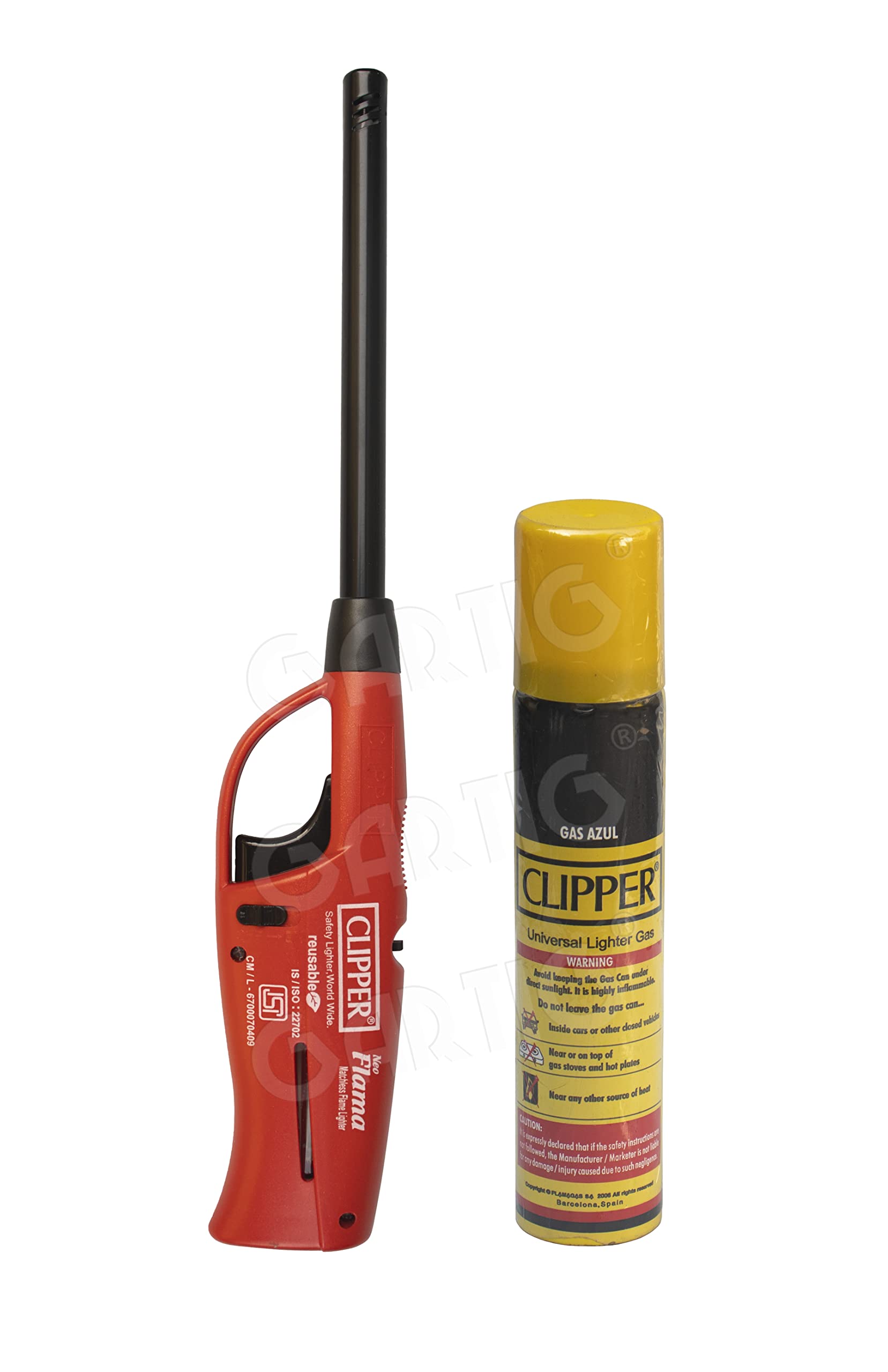 Clipper Neo Flama Matchless Flame Lighter (Red) with Gas Can refiller 100ml