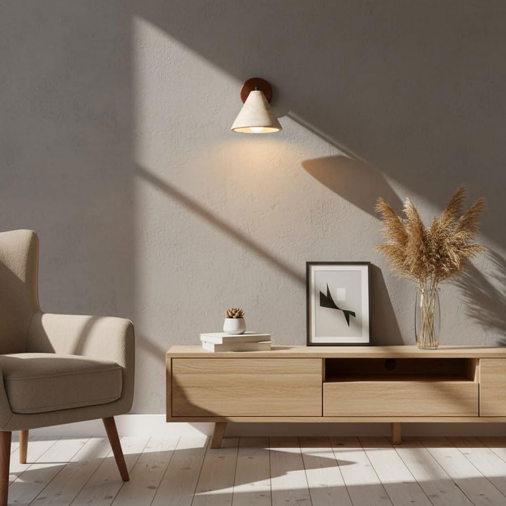 Applique da parete in travertino giallo con sorgente luminosa E26, lampada da parete industriale in pietra naturale, lampada da interno con cablaggio fisso, apparecchi di illuminazione decorat