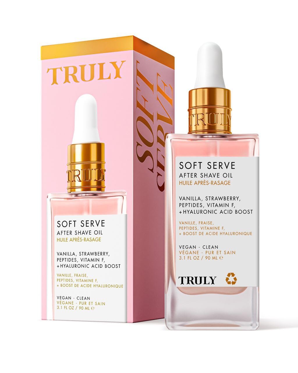 Truly Beauty Soft Serve After Shave Oil | Hydrating Treatment for Ingrowns & Irritation | Peptides, Hyaluronic Acid & Strawberry Extract | Soothes & Smooths Skin | Strawberry Vanilla Scent (3.1 Fl Oz)