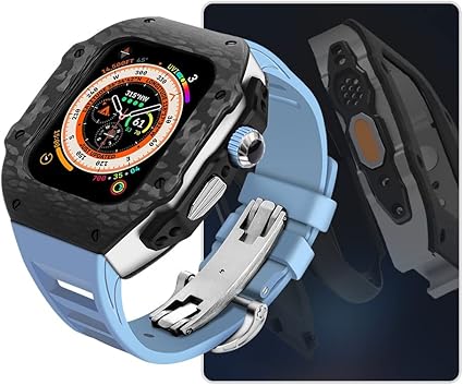 dzhtus modification kit carbon fiber case for apple watch ultra 8 7 6 se metal bezel mod kit for iwatch 49mm 45mm 44mm rubber strap set