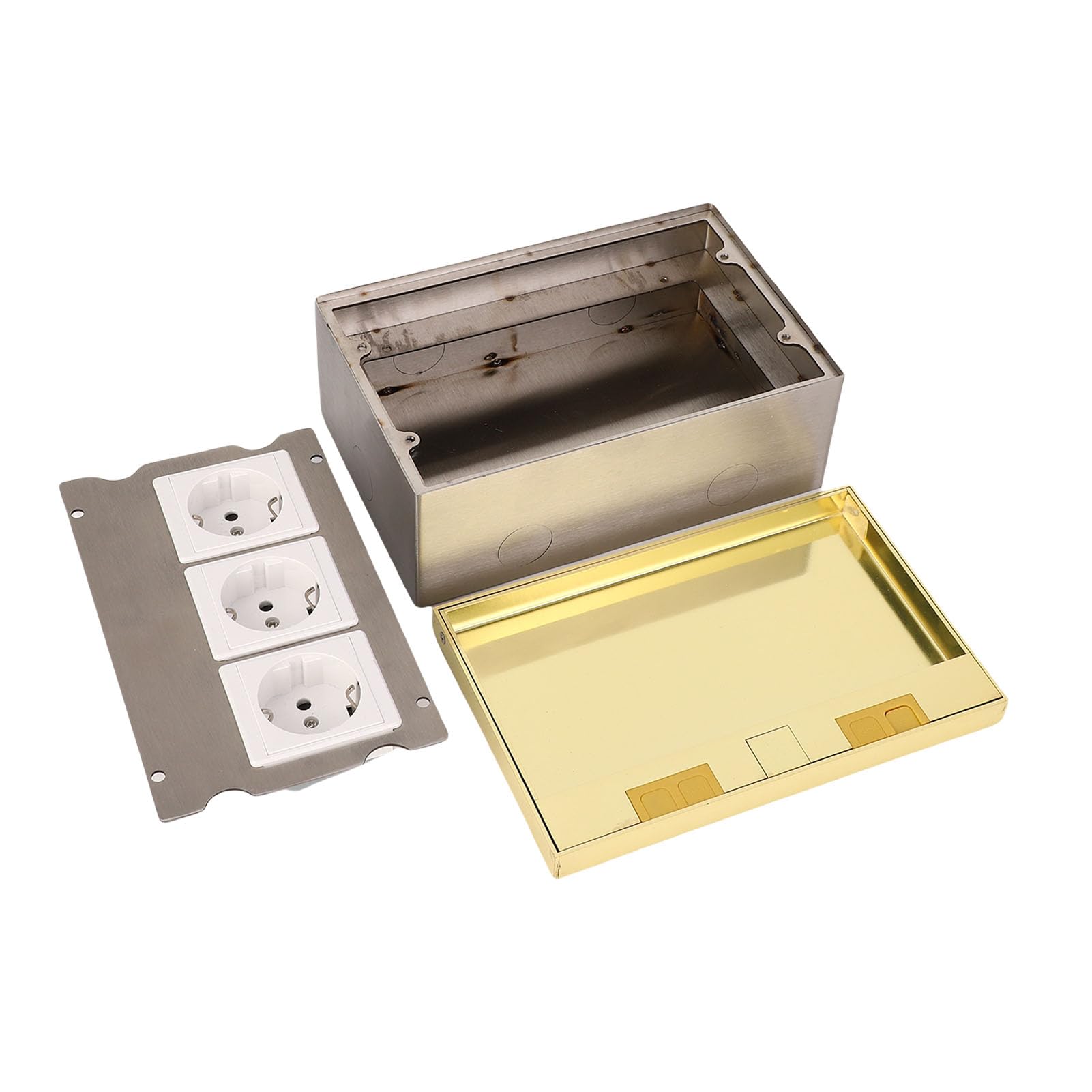 Generic Scatola di Derivazione da Incasso a Pavimento Ritardante L'infiammazione 3 Kit Presa Piatta a Due Fori per Poli 4KW per il Miglioramento Domestico Dorato