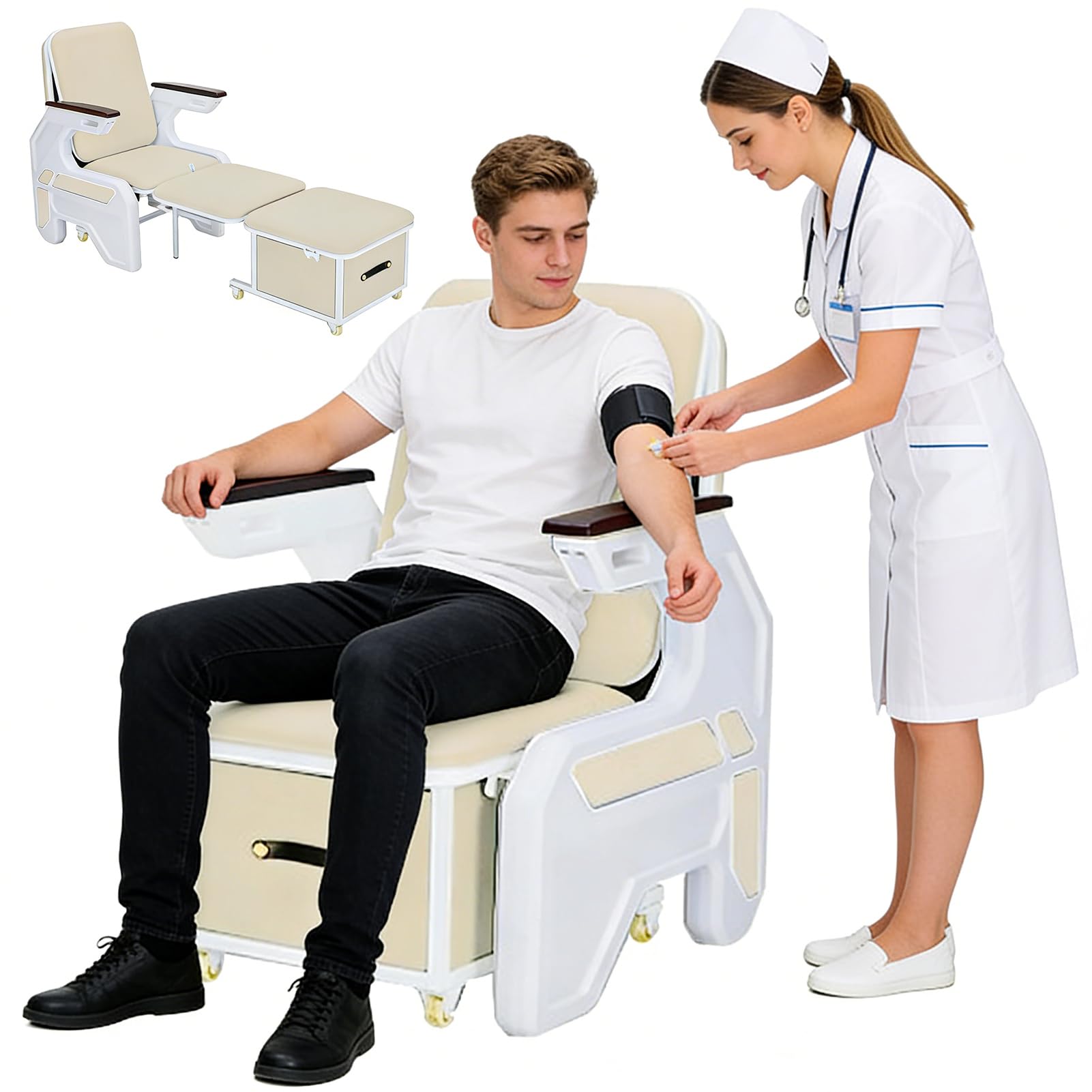 Fotel medyczny z podłokietnikiem i schowkiem, nośność 272 kg, do szpitala, kliniki, holu, domu opieki