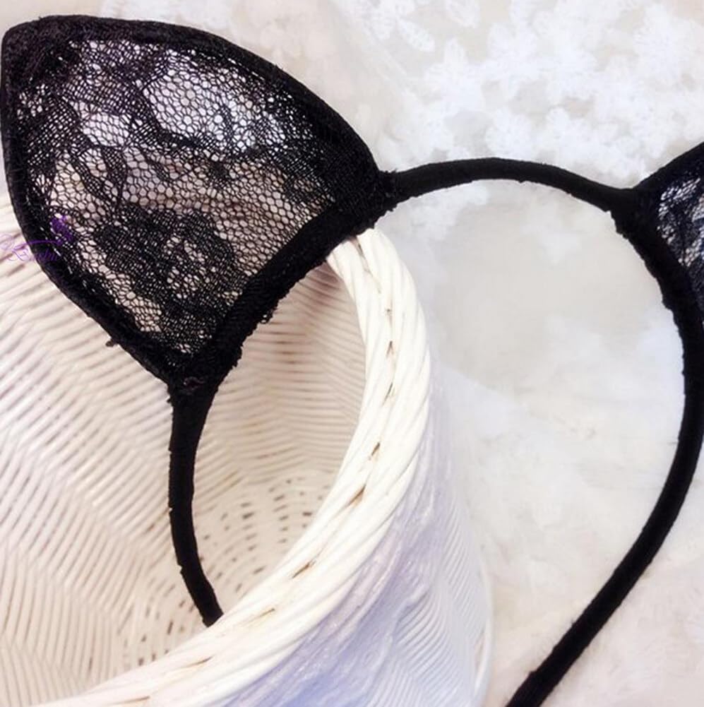 Black Plastic Lace Cat Ears Headband Woman Sexy Cute Fancy Dress Cat Hairband Headwear Hair Accessories for Cosplay Masquerade Party - Image 7