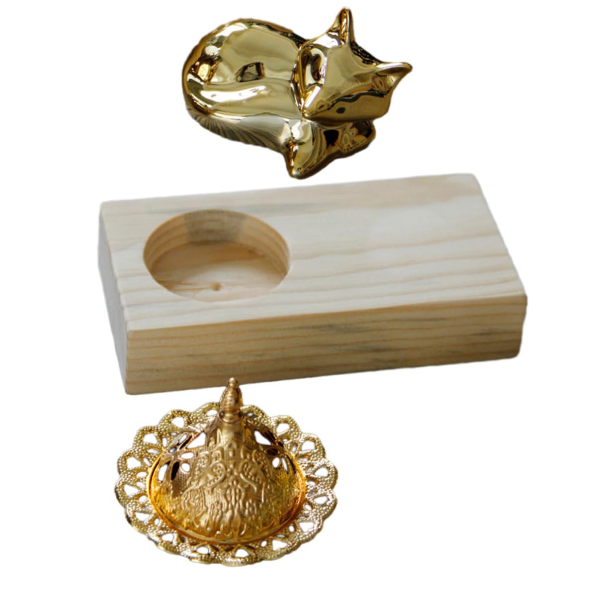 Luxshiny 4 Sätze Räuchergefäß Aromatherapie Halter Arabischer Holz Metall Weihrauchbrenner für Zuhause Büro Meditation und Entspannung