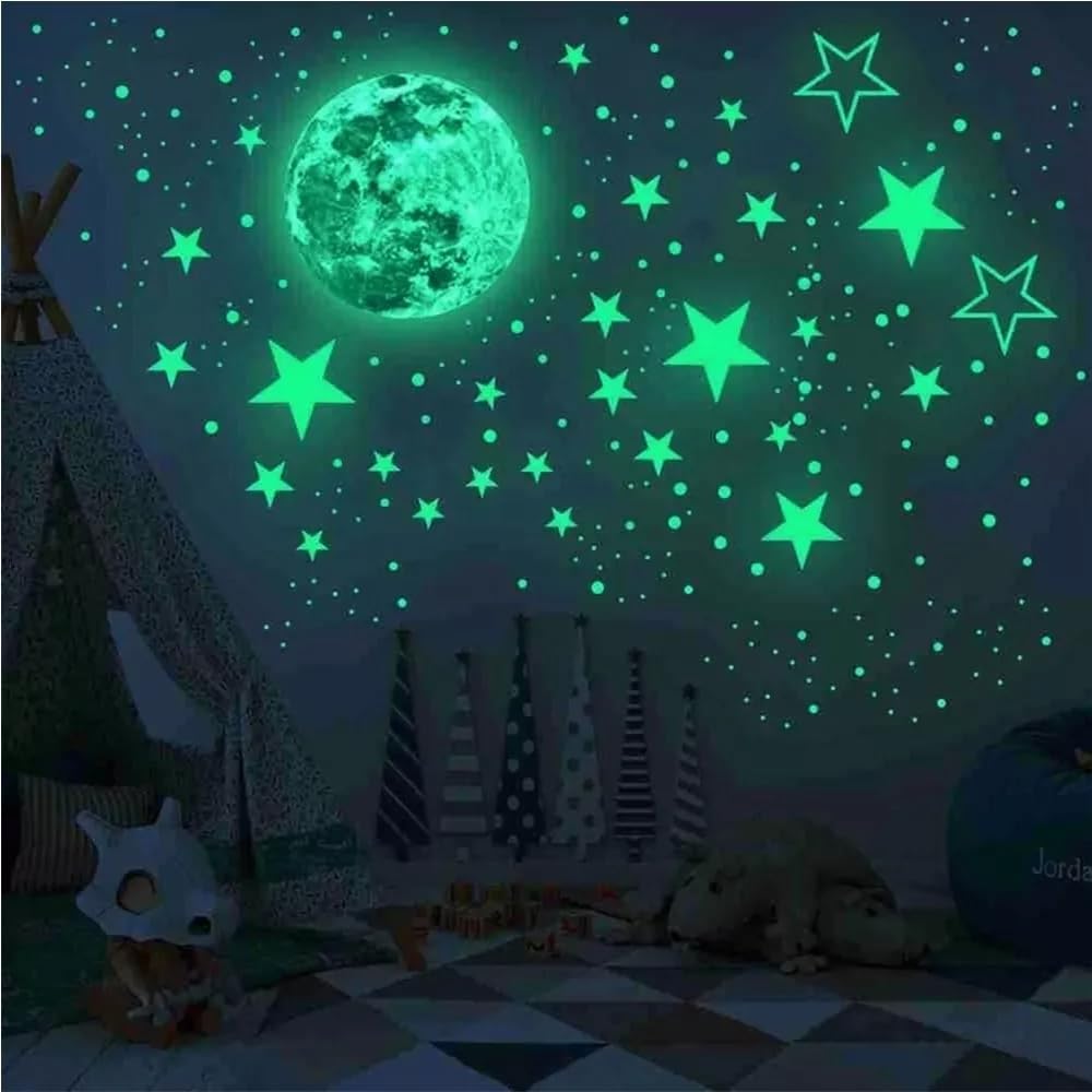 Glow in The Dark Stickers - 30cm Moon&Stars Night Light Glowing Luminous Wall Art Stickers, Wall Decals Adhesive Stickers for Kids Boys Girls Bedroom(437 PCS)