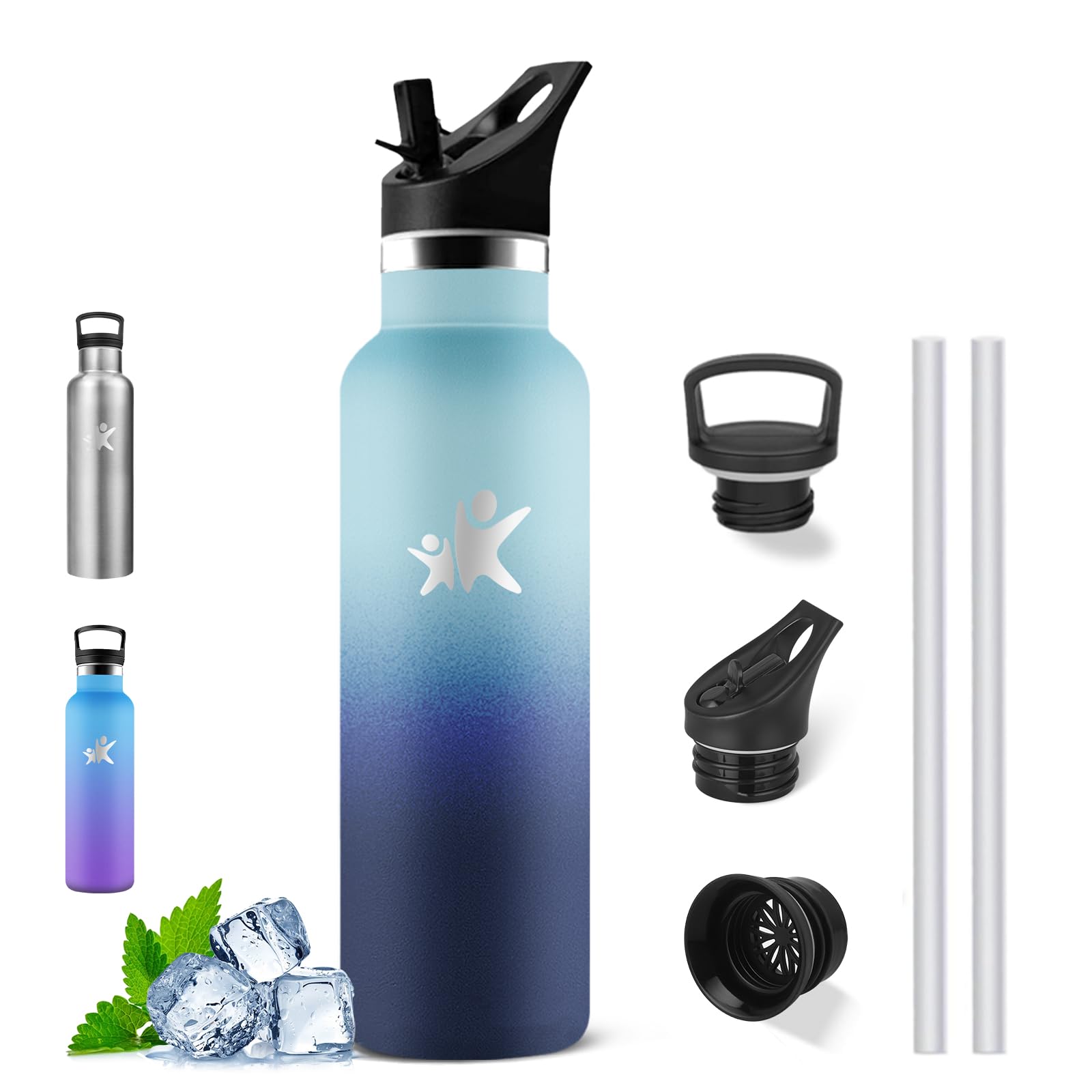 Mujigaga Insulated Water Bottle, 750ml Water Bottle, BPA Free, Water Bottles with Straw, Leakless, Thermal Bottle, Vacuum Insulation, Water Bottles for Trekking, Gym, Beach, Pilates