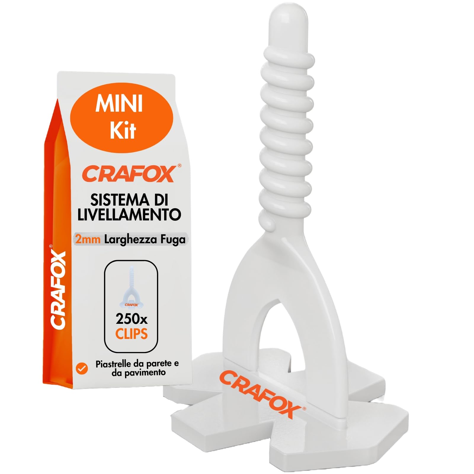 CRAFOX® Accessori Distanziatori per Piastrelle | 250x Distanziatori Clips 2mm | Set di Livellamento Piastrelle | Livellatore Pavimento | Livellatori per Piastrelle | Per una Posa Perfetta e Precisa