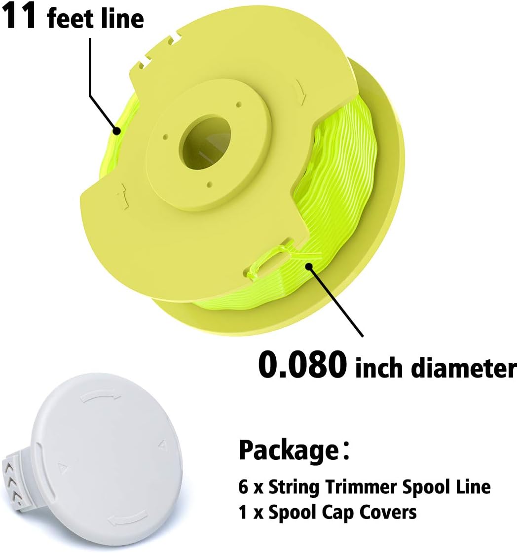 X Home Weed Eater String Compatible with Most Ryobi Cordless Trimmers, 6 Spools & 1 Cap, Part#AC80RL3