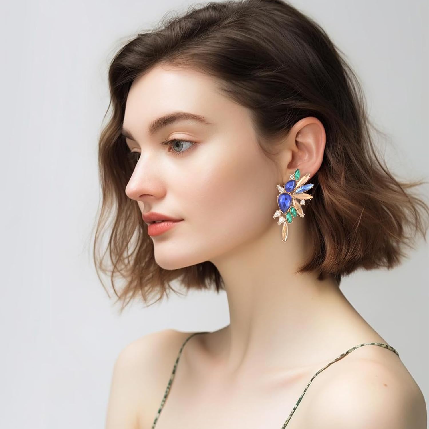 Vintage Rhinestone Statement Earrings for Women Fashion Bling Colorful Crystal Cluster Drop Dangle Earrings - Image 2