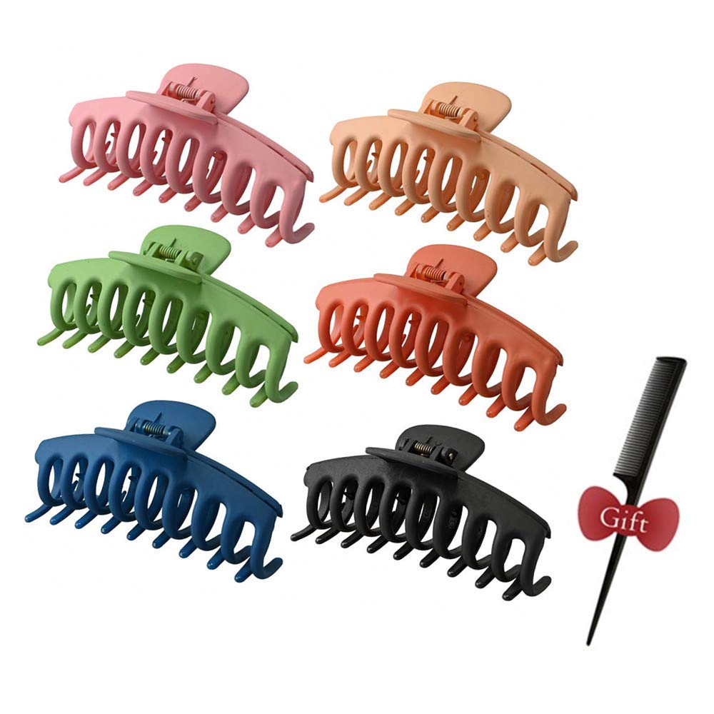 6pcs Large Hair Claw Clips, GetALift Jumbo Matte Claw Clip Strong Hold Thick Hair, 4 Inch Jaw Clips for Women Girls Hair Styling, Nonslip Hair Clamp for Long Heavy Hair(6 colors/pack)