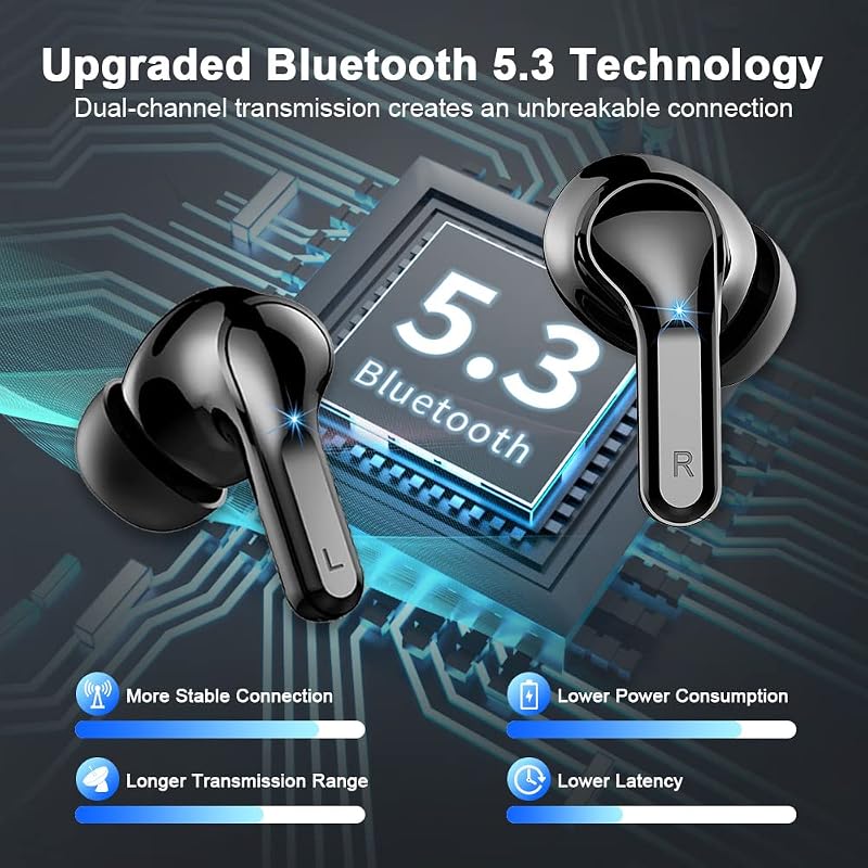 Wireless Earbuds, Bluetooth 5.3 Headphones 2025 NEW Ear Buds 40H Bass Stereo in-Ear Earphones ENC Noise Cancelling Earbuds with 4 HD Mic, USB-C LED Display IP7 Waterproof Sport Headset for Android iOS image 2