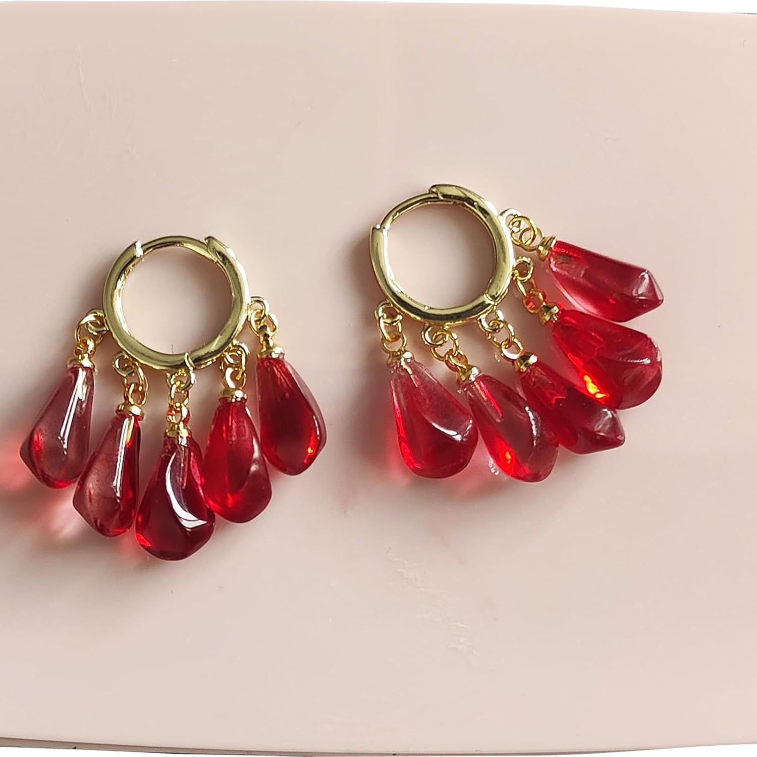 Pomegranate Hoop Earrings for Women, 14K Gold Plated Stainless Steel Hoops with Glass Seed Charms, Hypoallergenic Dangling Earrings Jewelry Gifts - Image 4