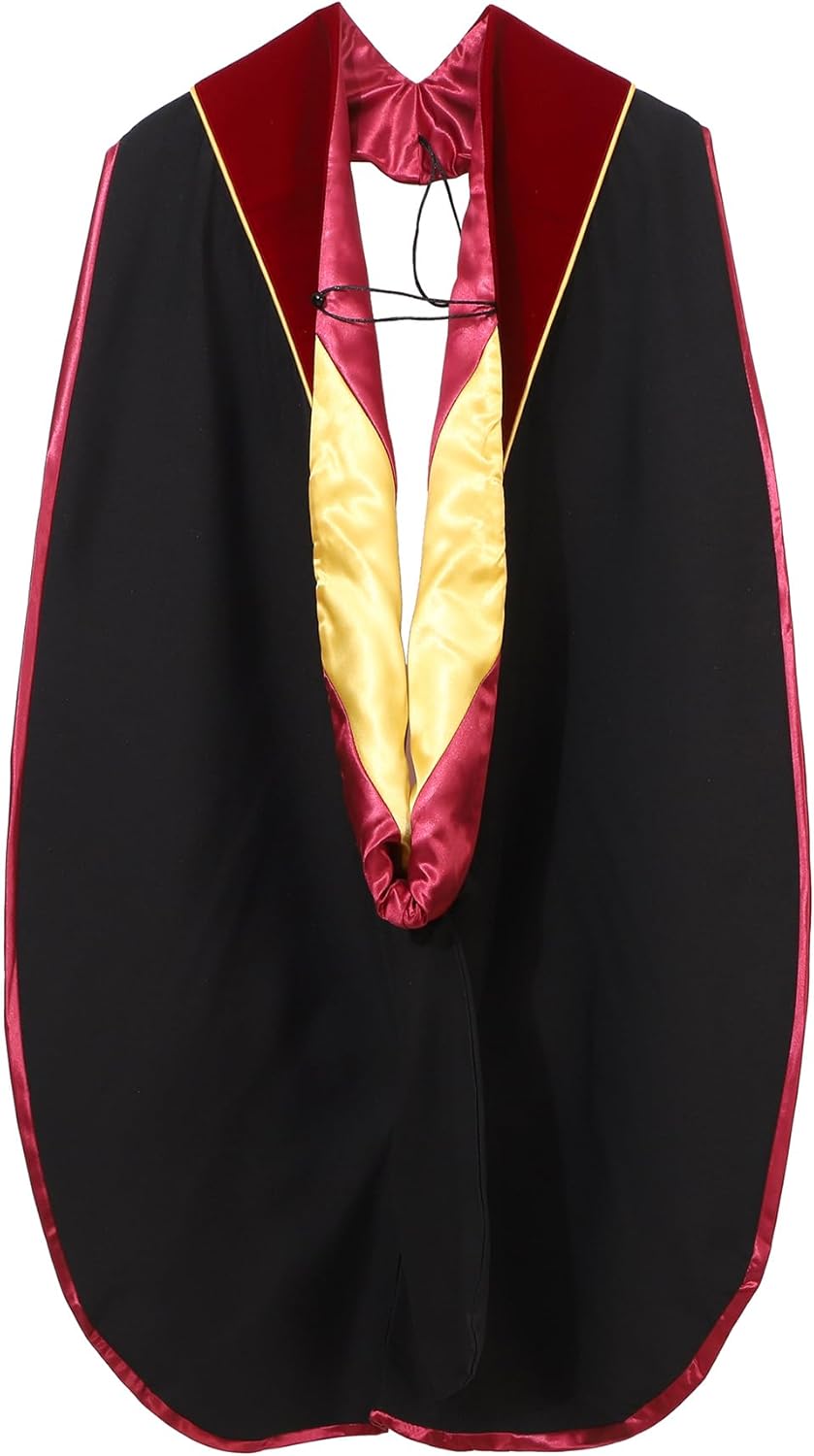 Unisex Deluxe Doctoral Graduation Gown and Doctoral Hood 8-Sided Tam Package for Academic Regalia
