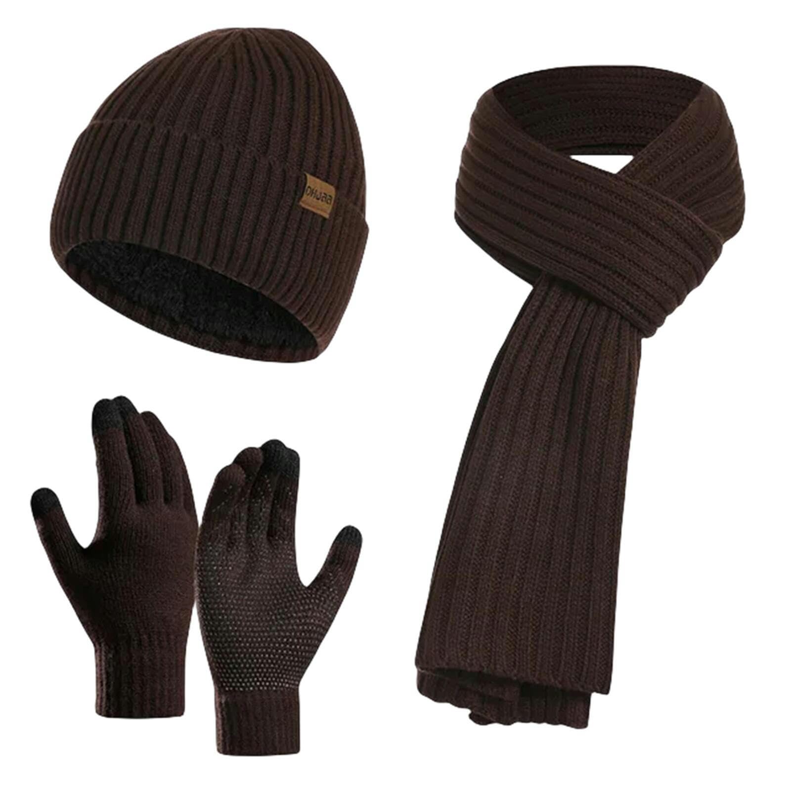 Schal Mütze Handschuh Set Winter Festkolonfarbener Gestrickter Hut Für Männer Und Frauen, Vielseitiges Geschäft Warmer Hut, Touchscreenhandschuhe