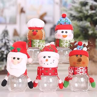 Christmas Candy Jars, Santa Elk Snowman Ornament Plastic Candy Cookie Jar Containers Candy Storage Dish Home Decor Container Favor Gift Box Bottle for Children, Xmas Holiday Party Supply (5PCS)